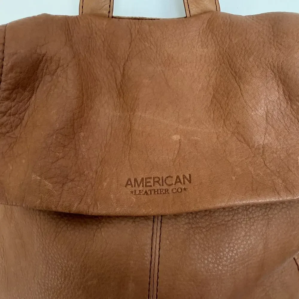 American Leather Company Co Cognac Brown Leather Backpack Purse Bag Day Trip